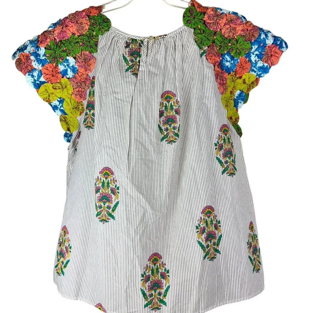 OH MY STARS floral cap sleeve Flowy Blouse Medium Striped - Picture 2 of 4